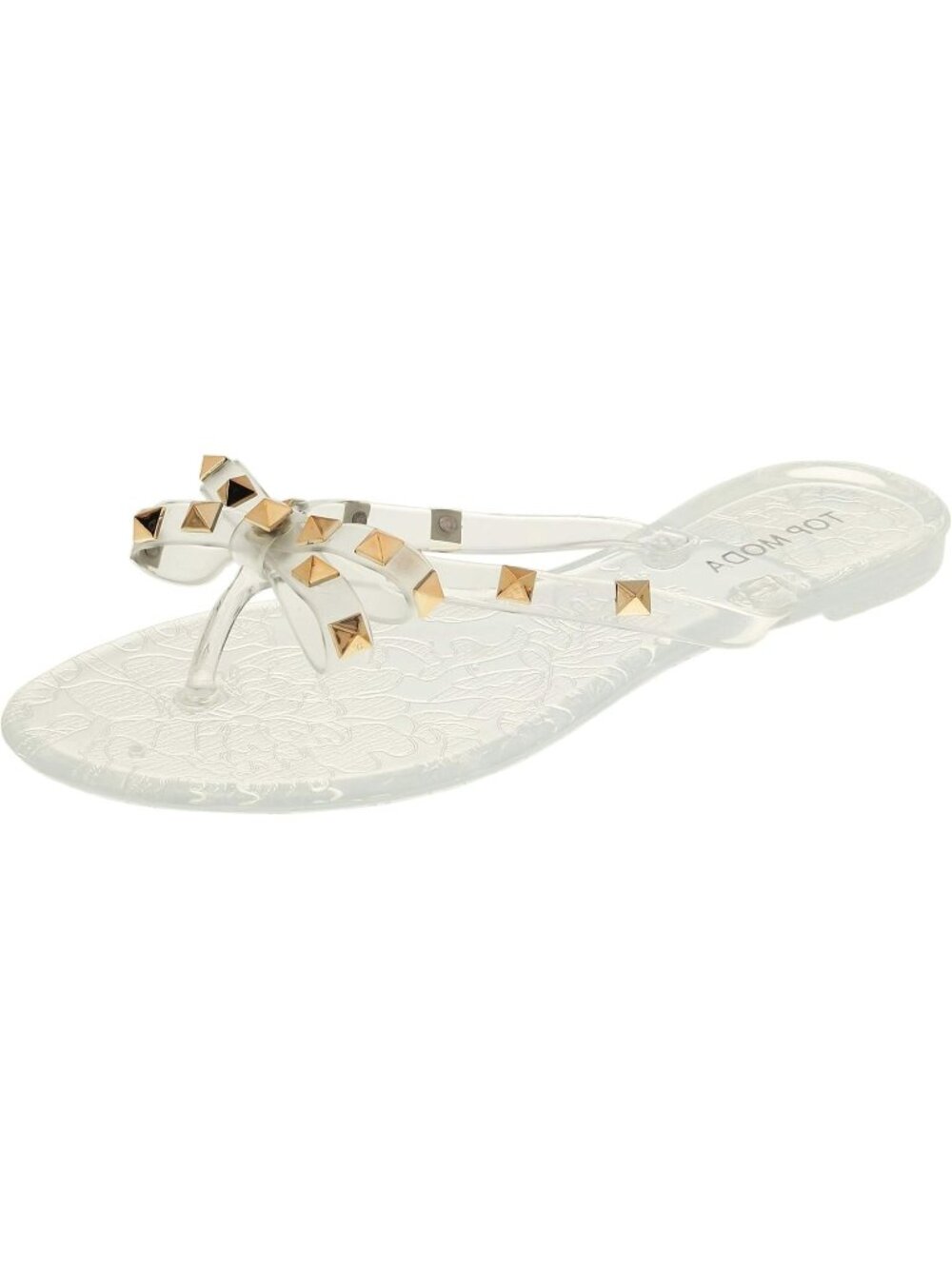 Women's Clear 1 Polyvinyl Chloride Studded Jelly Flip Flops Sandals with Bow